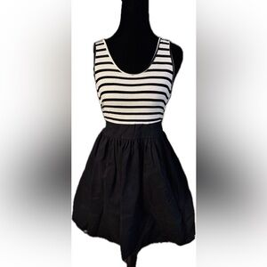 Brandy Mel. Black & white striped pleated dress